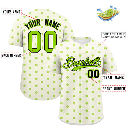 Custom Cream Neon Green Personalized Polka Dot Graffiti Pattern Authentic Baseball Jersey