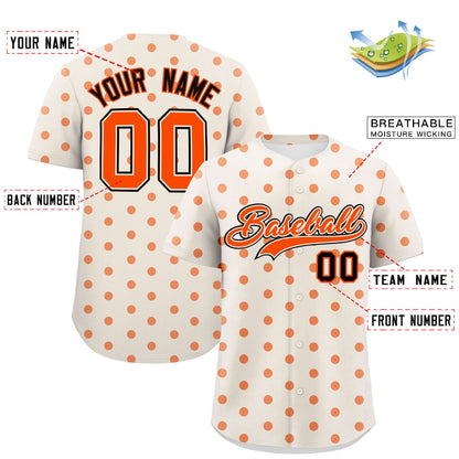 Custom Cream Orange Personalized Polka Dot Graffiti Pattern Authentic Baseball Jersey