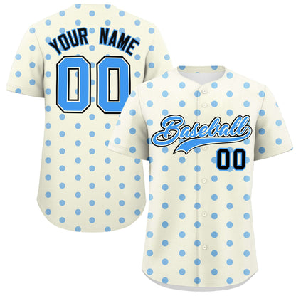 Custom Cream Powder Blue Personalized Polka Dot Graffiti Pattern Authentic Baseball Jersey