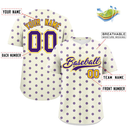 Custom Cream Purple Personalized Polka Dot Graffiti Pattern Authentic Baseball Jersey