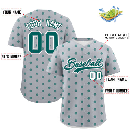 Custom Gray Aqua Personalized Polka Dot Graffiti Pattern Authentic Baseball Jersey