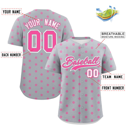 Custom Gray Pink Personalized Polka Dot Graffiti Pattern Authentic Baseball Jersey