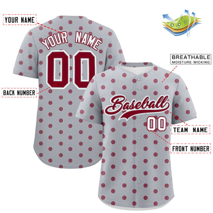 Custom Gray Crimson Personalized Polka Dot Graffiti Pattern Authentic Baseball Jersey