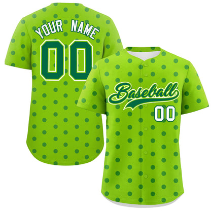 Custom Neon Green Kelly Green Personalized Polka Dot Graffiti Pattern Authentic Baseball Jersey