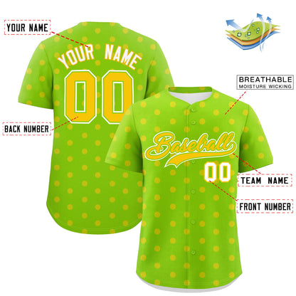 Custom Neon Green Gold Personalized Polka Dot Graffiti Pattern Authentic Baseball Jersey