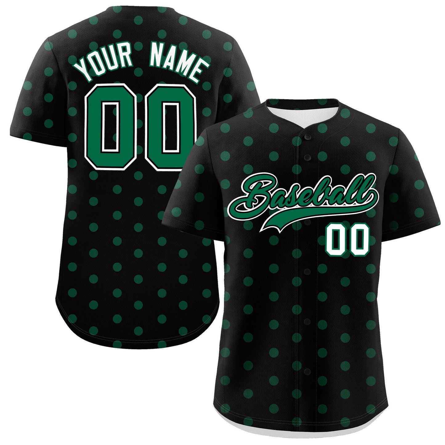 Custom Black Kelly Green Personalized Polka Dot Graffiti Pattern Authentic Baseball Jersey