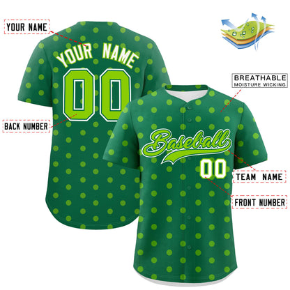 Custom Kelly Green Neon Green Personalized Polka Dot Graffiti Pattern Authentic Baseball Jersey