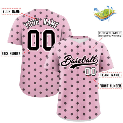 Custom Light Pink Black Personalized Polka Dot Graffiti Pattern Authentic Baseball Jersey