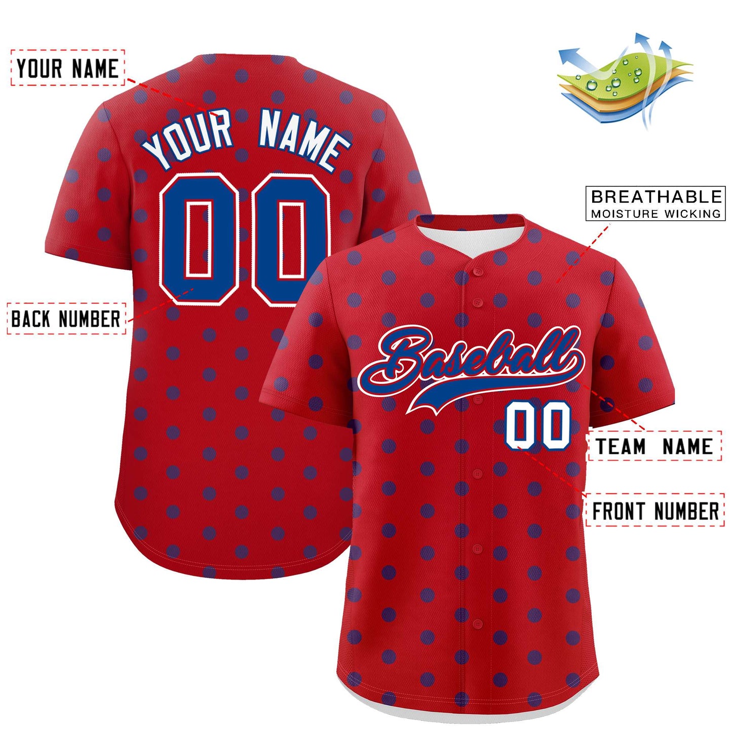 Custom Red Royal Personalized Polka Dot Graffiti Pattern Authentic Baseball Jersey