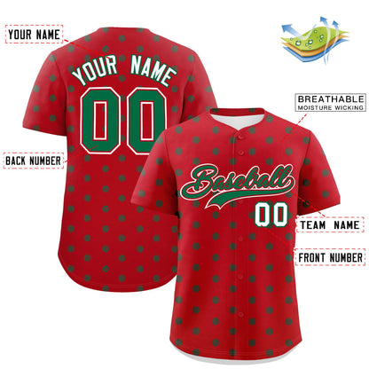 Custom Red Kelly Green Personalized Polka Dot Graffiti Pattern Authentic Baseball Jersey