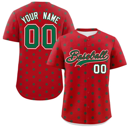 Custom Red Kelly Green Personalized Polka Dot Graffiti Pattern Authentic Baseball Jersey