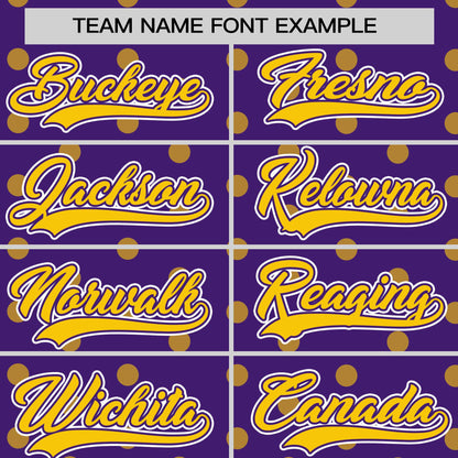 Custom Purple Gold Personalized Polka Dot Graffiti Pattern Authentic Baseball Jersey