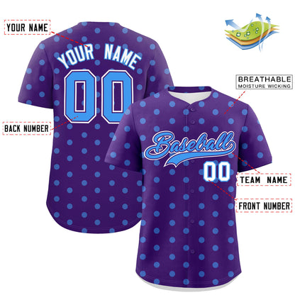 Custom Purple Powder Blue Personalized Polka Dot Graffiti Pattern Authentic Baseball Jersey