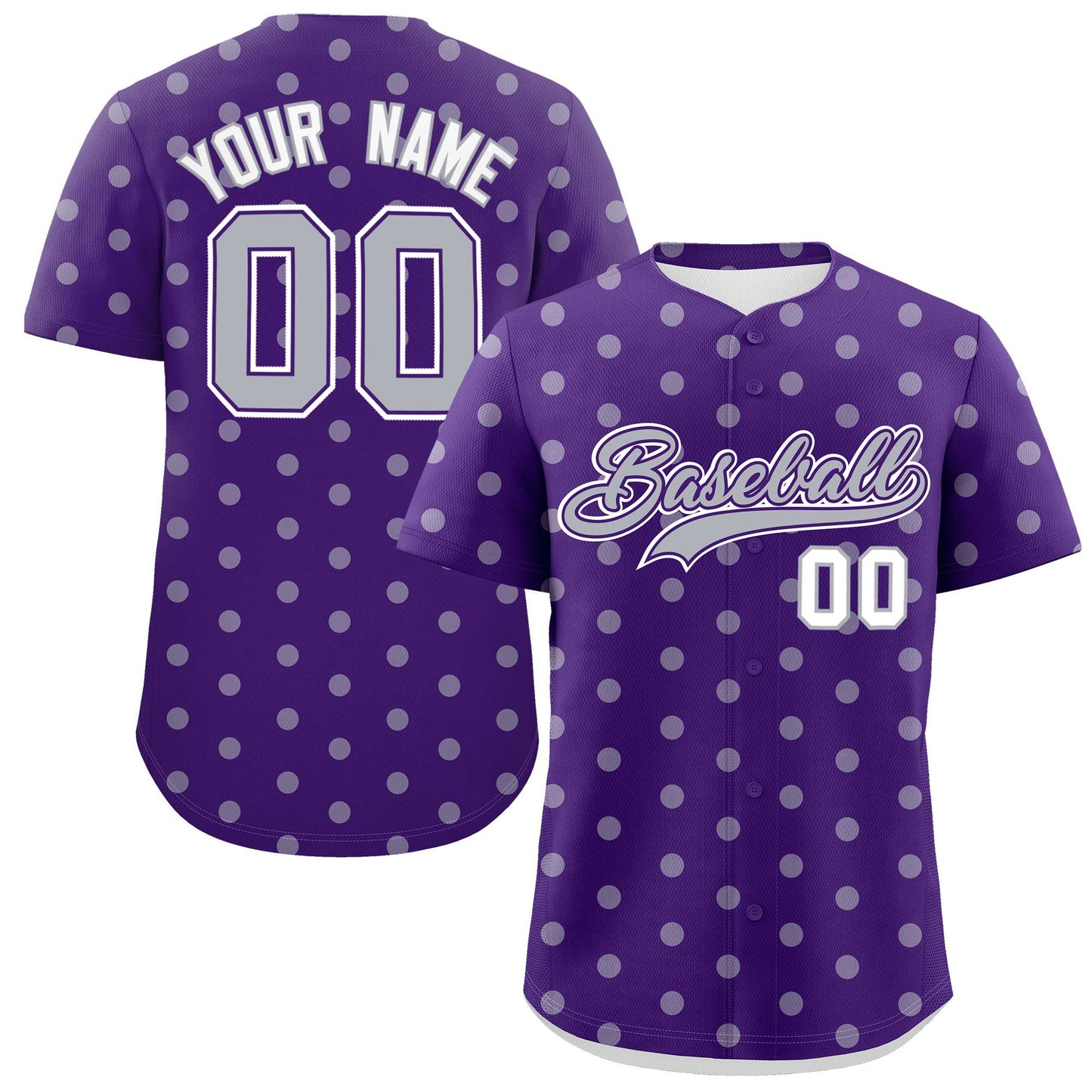 Custom Purple Gray Personalized Polka Dot Graffiti Pattern Authentic Baseball Jersey