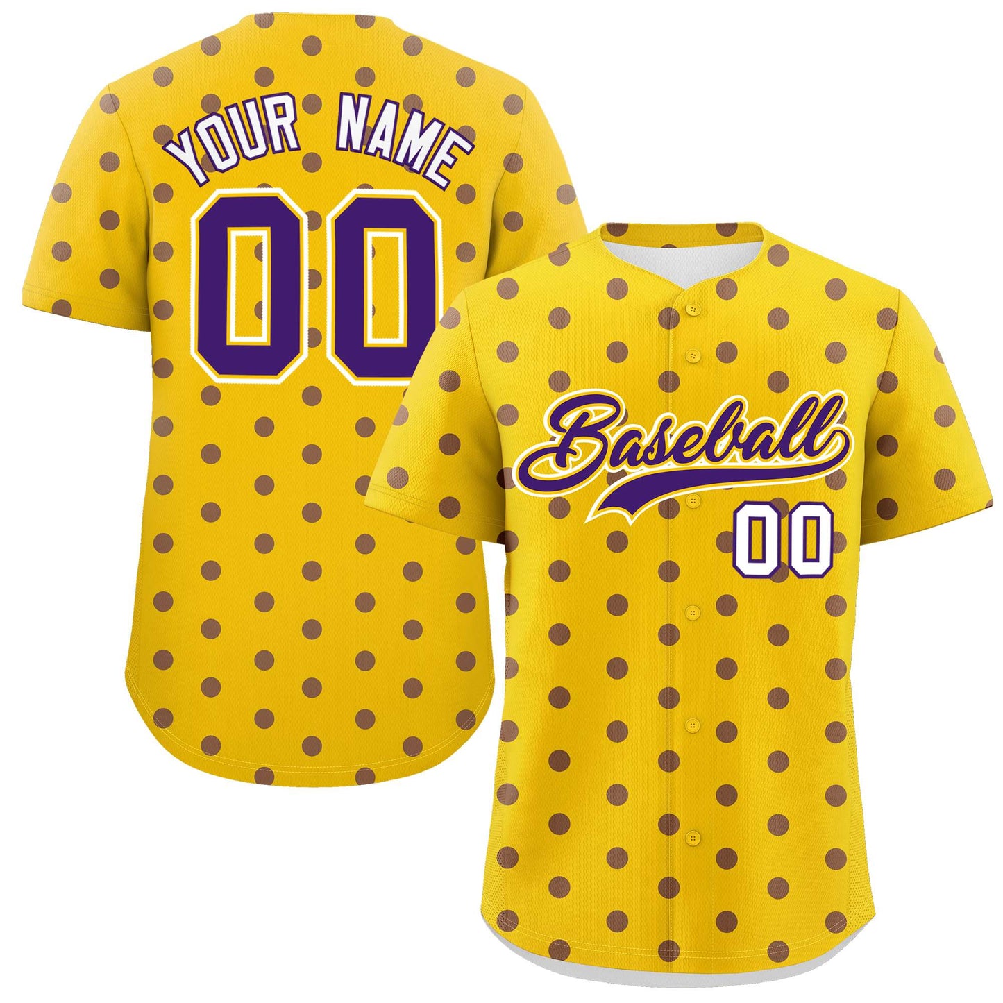 Custom Gold Purple Personalized Polka Dot Graffiti Pattern Authentic Baseball Jersey