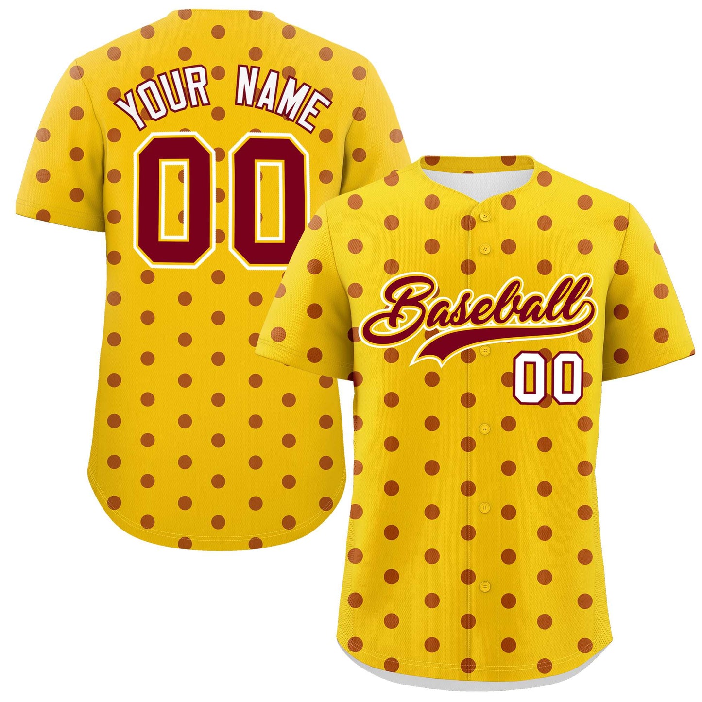 Custom Gold Crimson Personalized Polka Dot Graffiti Pattern Authentic Baseball Jersey