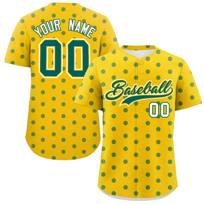 Custom Gold Aqua Personalized Polka Dot Graffiti Pattern Authentic Baseball Jersey