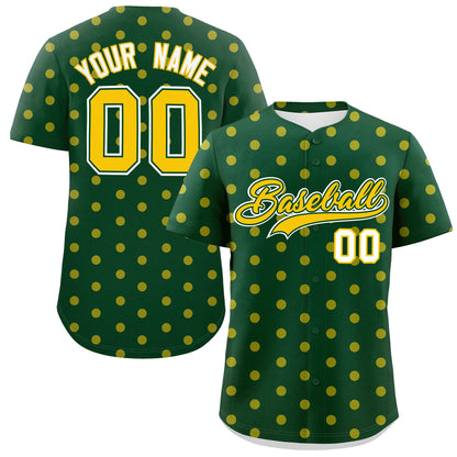 Custom Green Gold Personalized Polka Dot Graffiti Pattern Authentic Baseball Jersey