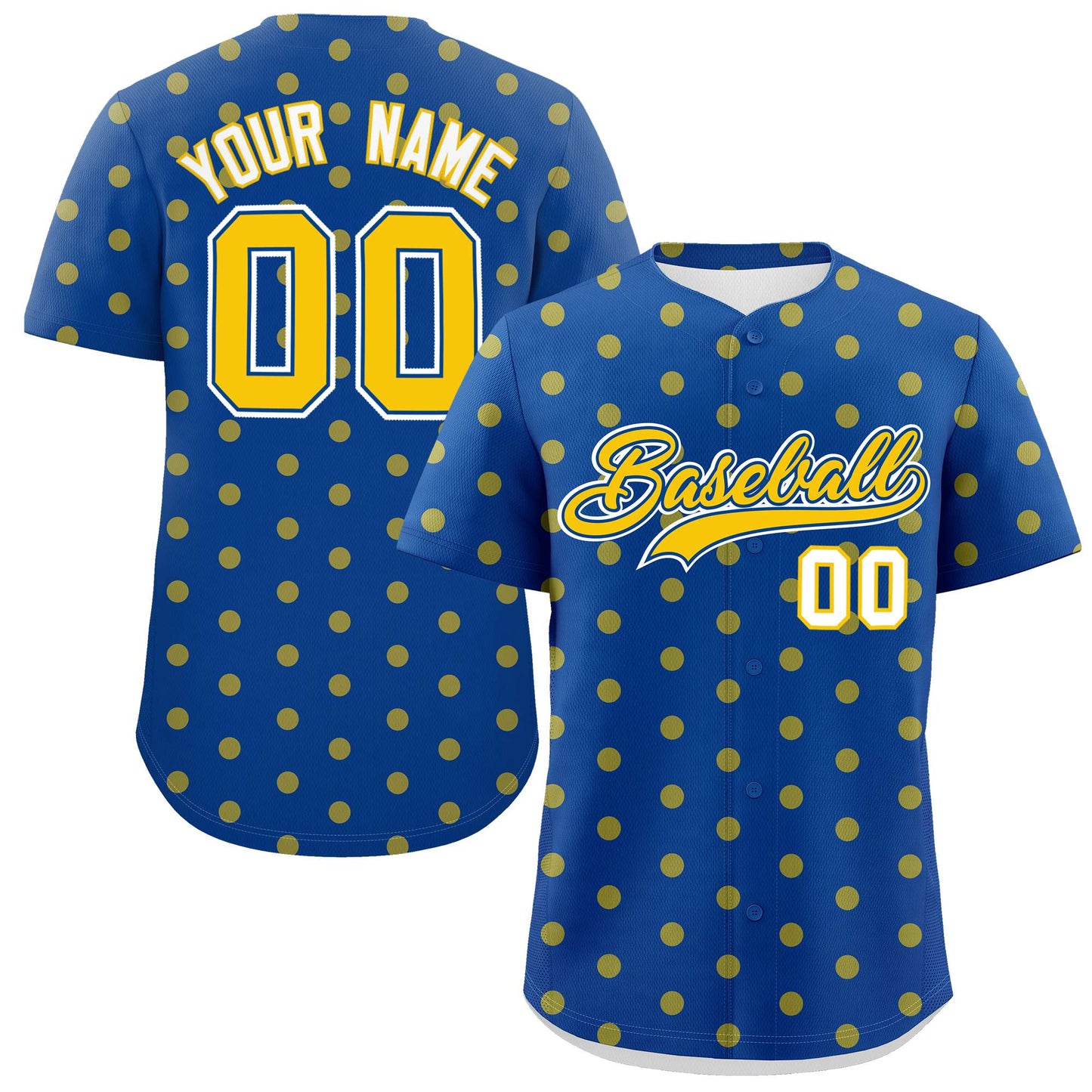 Custom Royal Gold Personalized Polka Dot Graffiti Pattern Authentic Baseball Jersey