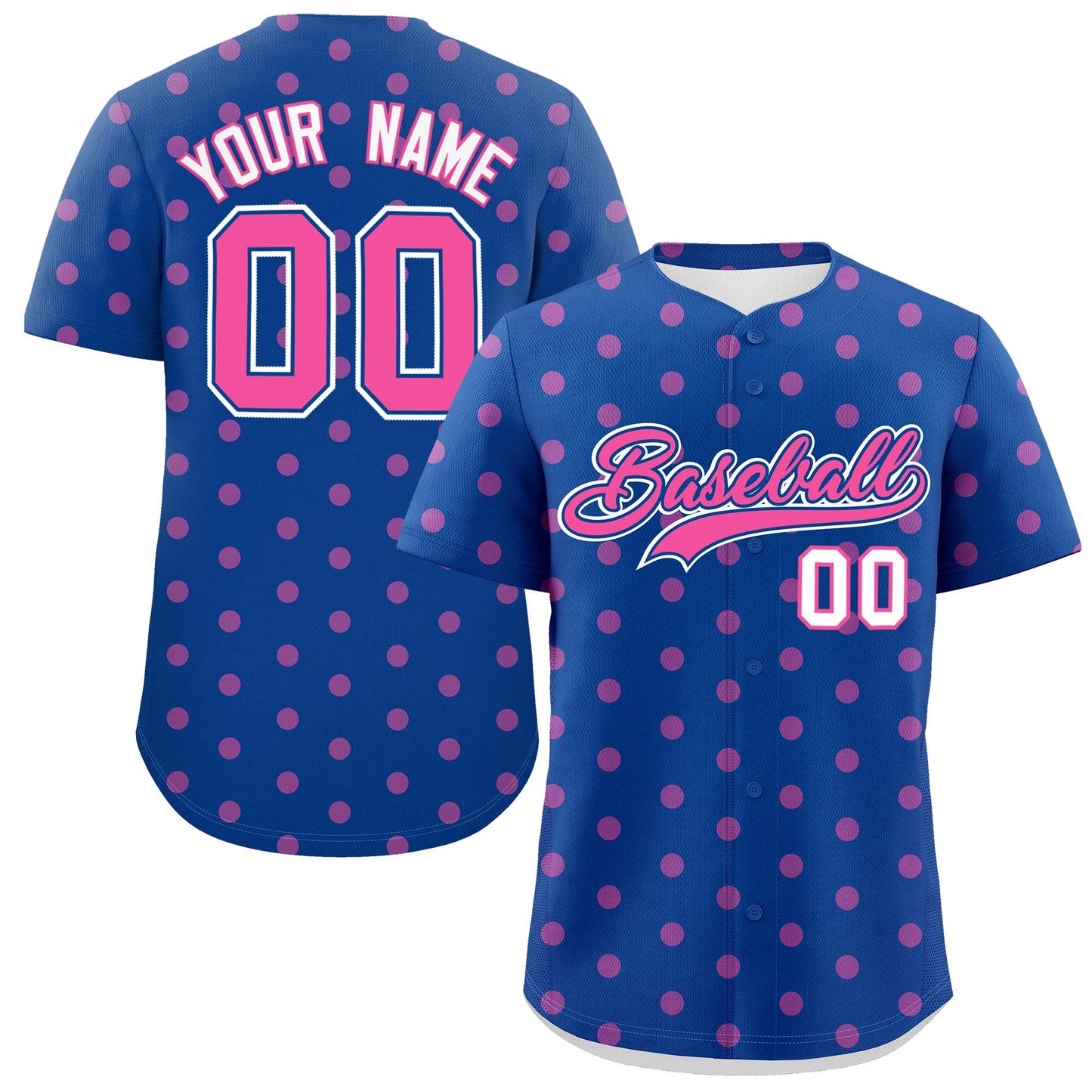 Custom Royal Pink Personalized Polka Dot Graffiti Pattern Authentic Baseball Jersey