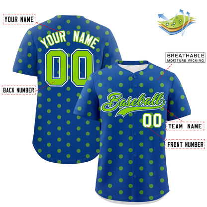 Custom Royal Neon Green Personalized Polka Dot Graffiti Pattern Authentic Baseball Jersey