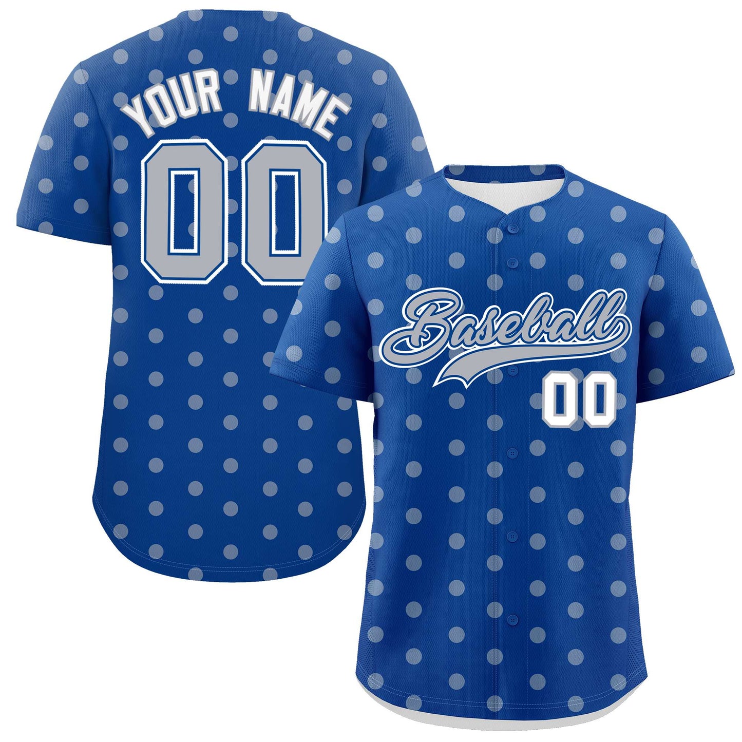 Custom Royal Gray Personalized Polka Dot Graffiti Pattern Authentic Baseball Jersey