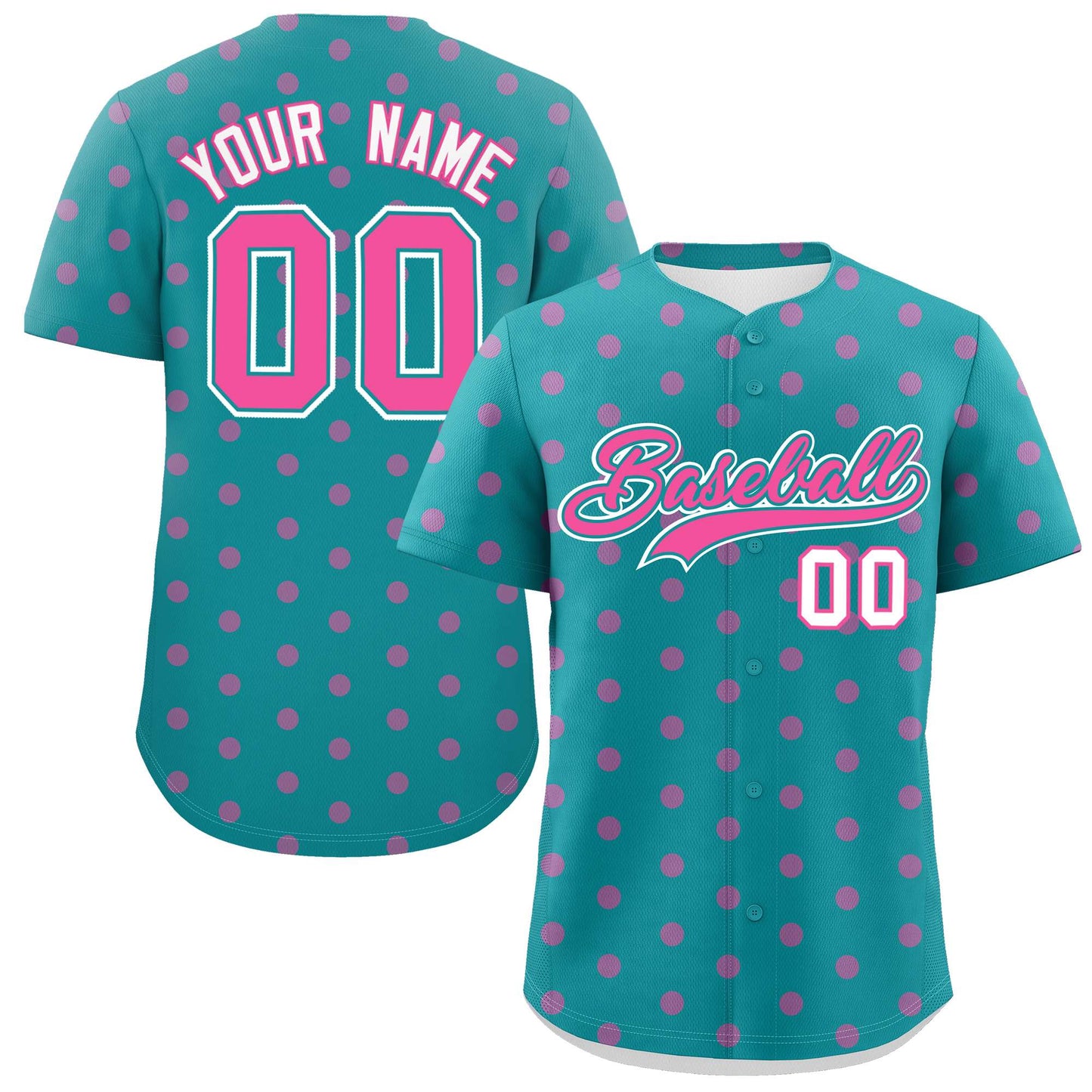 Custom Aqua Pink Personalized Polka Dot Graffiti Pattern Authentic Baseball Jersey