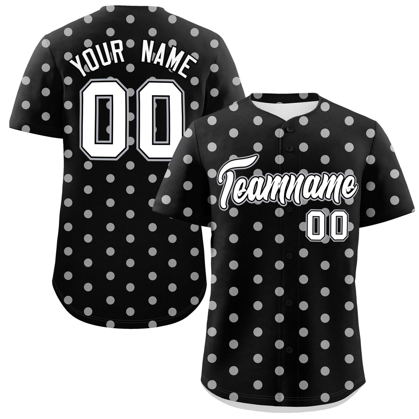 Custom Black White Personalized Polka Dot Graffiti Pattern Authentic Baseball Jersey