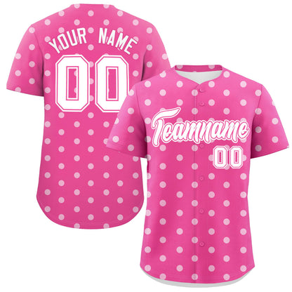 Custom Pink White Personalized Polka Dot Graffiti Pattern Authentic Baseball Jersey