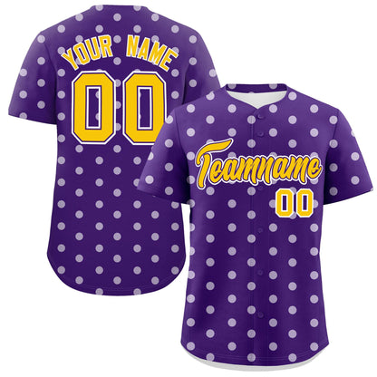 Custom Purple White Personalized Polka Dot Graffiti Pattern Authentic Baseball Jersey