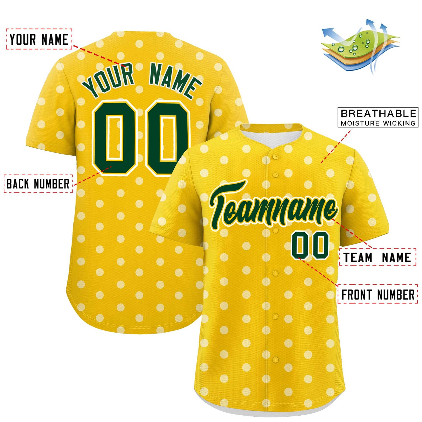 Custom Gold White Personalized Polka Dot Graffiti Pattern Authentic Baseball Jersey