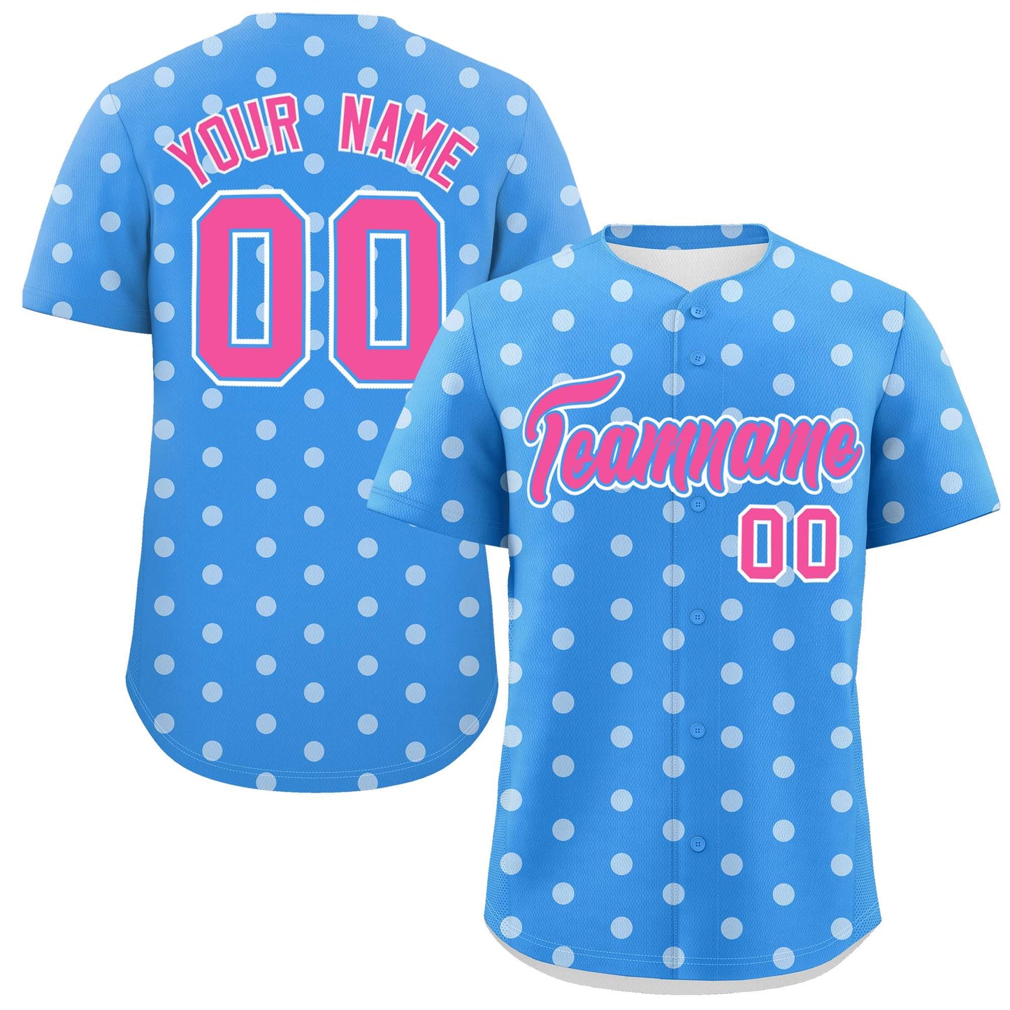 Custom Powder Blue White Personalized Polka Dot Graffiti Pattern Authentic Baseball Jersey