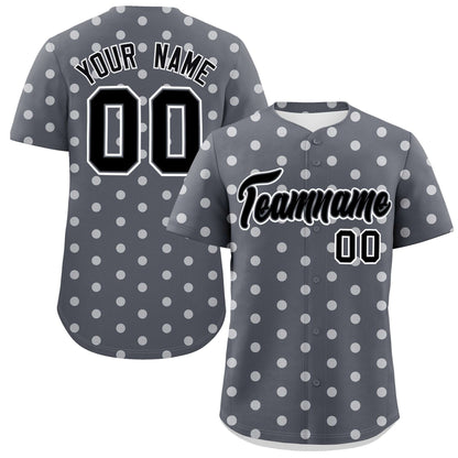 Custom Dark Gray White Personalized Polka Dot Graffiti Pattern Authentic Baseball Jersey