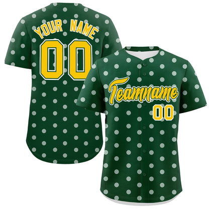 Custom Green White Personalized Polka Dot Graffiti Pattern Authentic Baseball Jersey