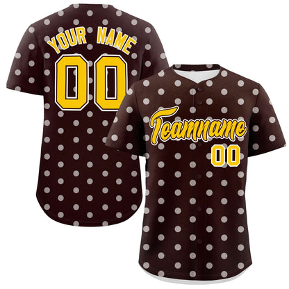 Custom Brown White Personalized Polka Dot Graffiti Pattern Authentic Baseball Jersey