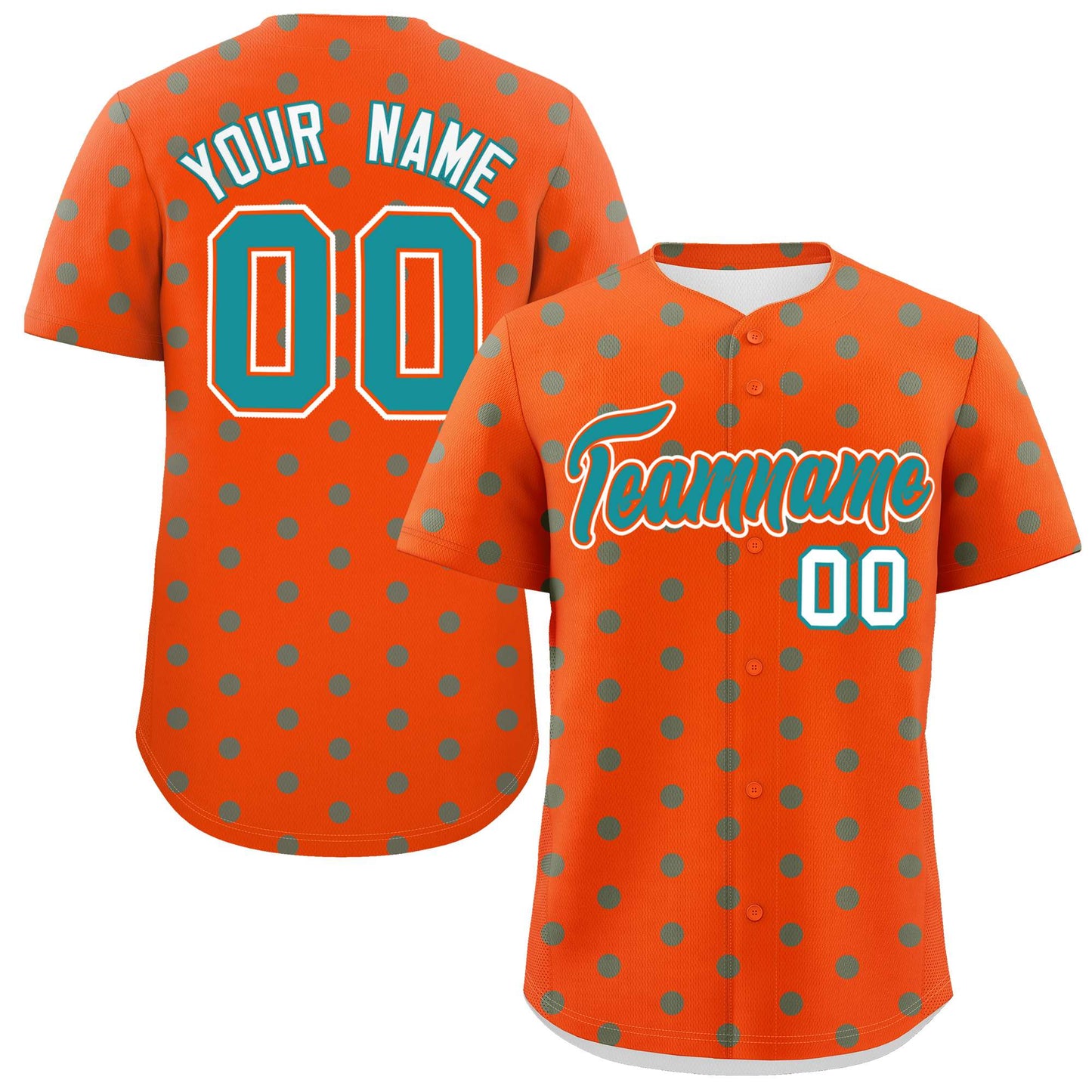 Custom Orange Aqua Personalized Polka Dot Graffiti Pattern Authentic Baseball Jersey