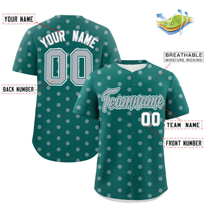 Custom Aqua Gray Personalized Polka Dot Graffiti Pattern Authentic Baseball Jersey