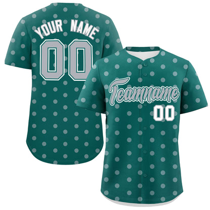 Custom Aqua Gray Personalized Polka Dot Graffiti Pattern Authentic Baseball Jersey