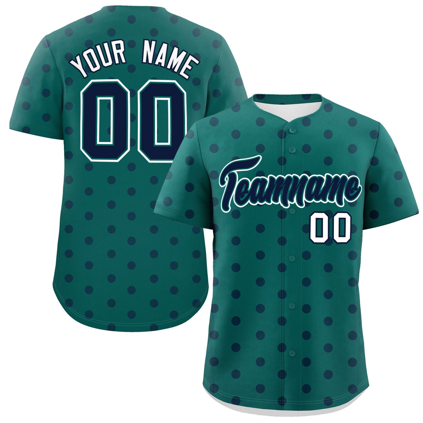 Custom Aqua Navy Personalized Polka Dot Graffiti Pattern Authentic Baseball Jersey