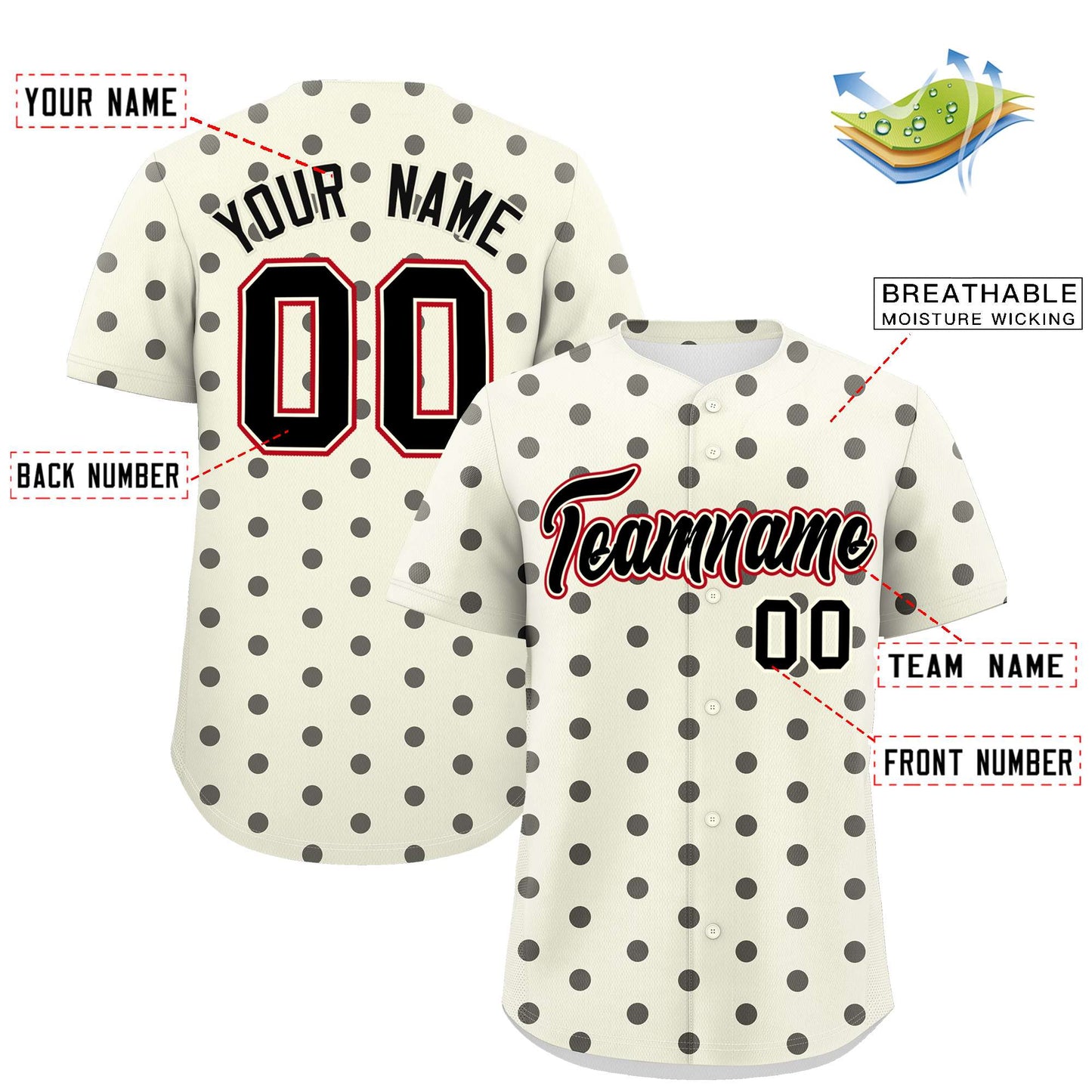 Custom Cream Black Personalized Polka Dot Graffiti Pattern Authentic Baseball Jersey