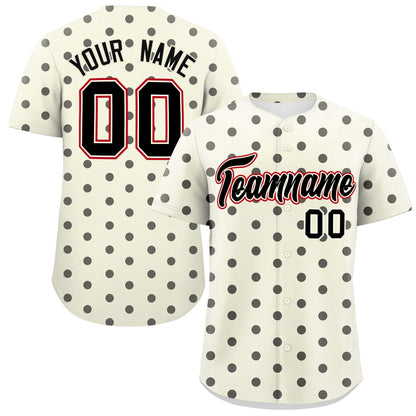 Custom Cream Black Personalized Polka Dot Graffiti Pattern Authentic Baseball Jersey