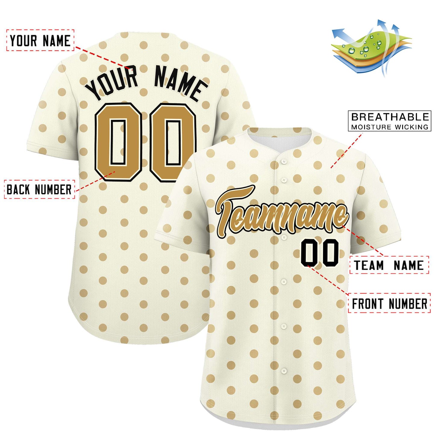 Custom Cream Old Gold Personalized Polka Dot Graffiti Pattern Authentic Baseball Jersey