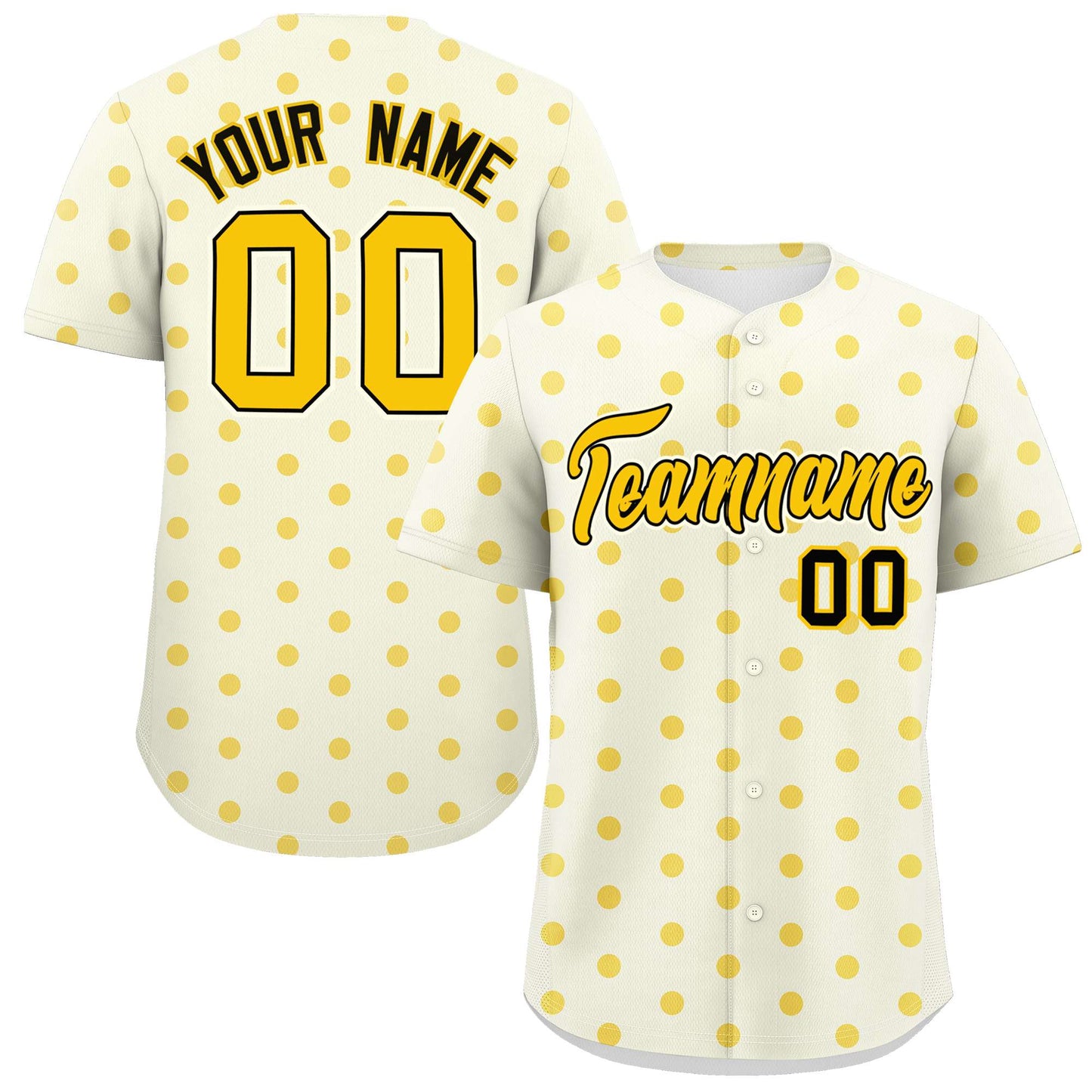 Custom Cream Gold Personalized Polka Dot Graffiti Pattern Authentic Baseball Jersey