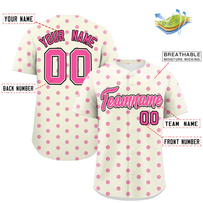 Custom Cream Pink Personalized Polka Dot Graffiti Pattern Authentic Baseball Jersey