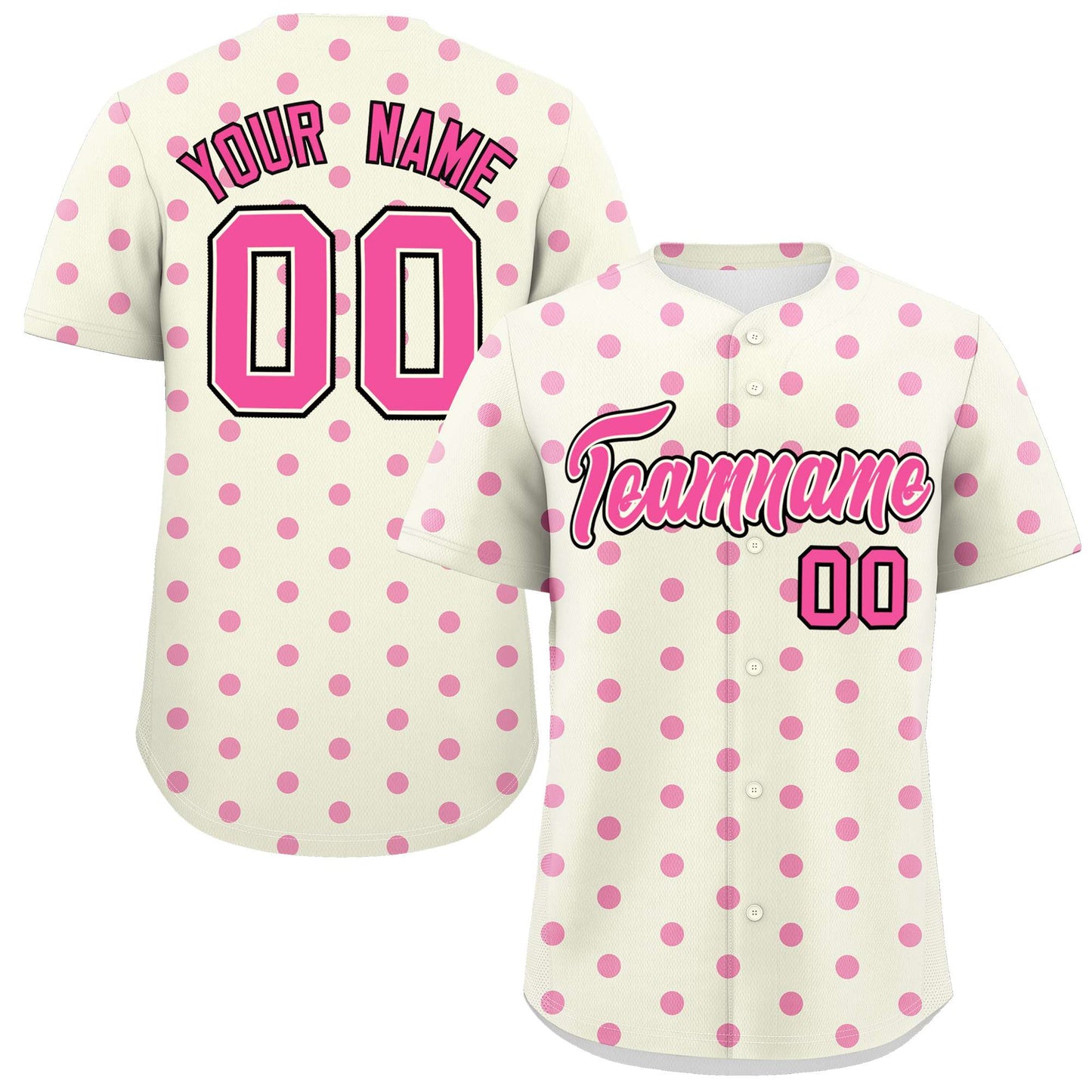 Custom Cream Pink Personalized Polka Dot Graffiti Pattern Authentic Baseball Jersey