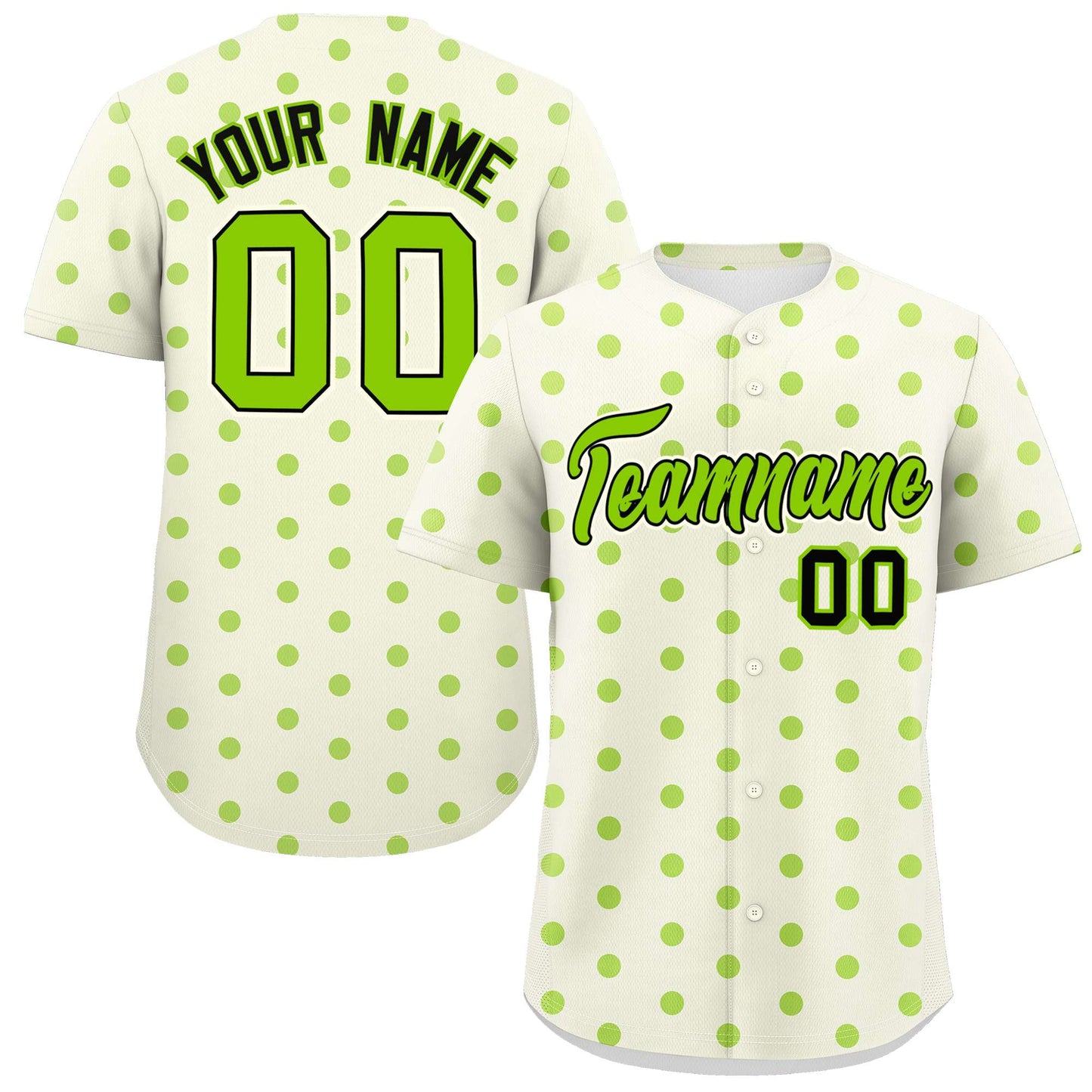 Custom Cream Neon Green Personalized Polka Dot Graffiti Pattern Authentic Baseball Jersey