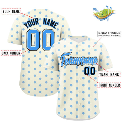 Custom Cream Powder Blue Personalized Polka Dot Graffiti Pattern Authentic Baseball Jersey