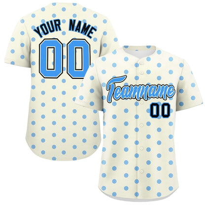 Custom Cream Powder Blue Personalized Polka Dot Graffiti Pattern Authentic Baseball Jersey