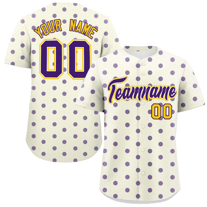 Custom Cream Purple Personalized Polka Dot Graffiti Pattern Authentic Baseball Jersey