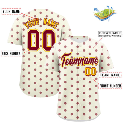 Custom Cream Crimson Personalized Polka Dot Graffiti Pattern Authentic Baseball Jersey